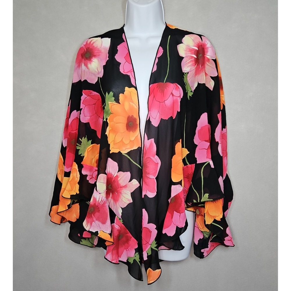 Lady Dorby Womens Black Floral Semi Sheer Shawl Wrap Size 22W